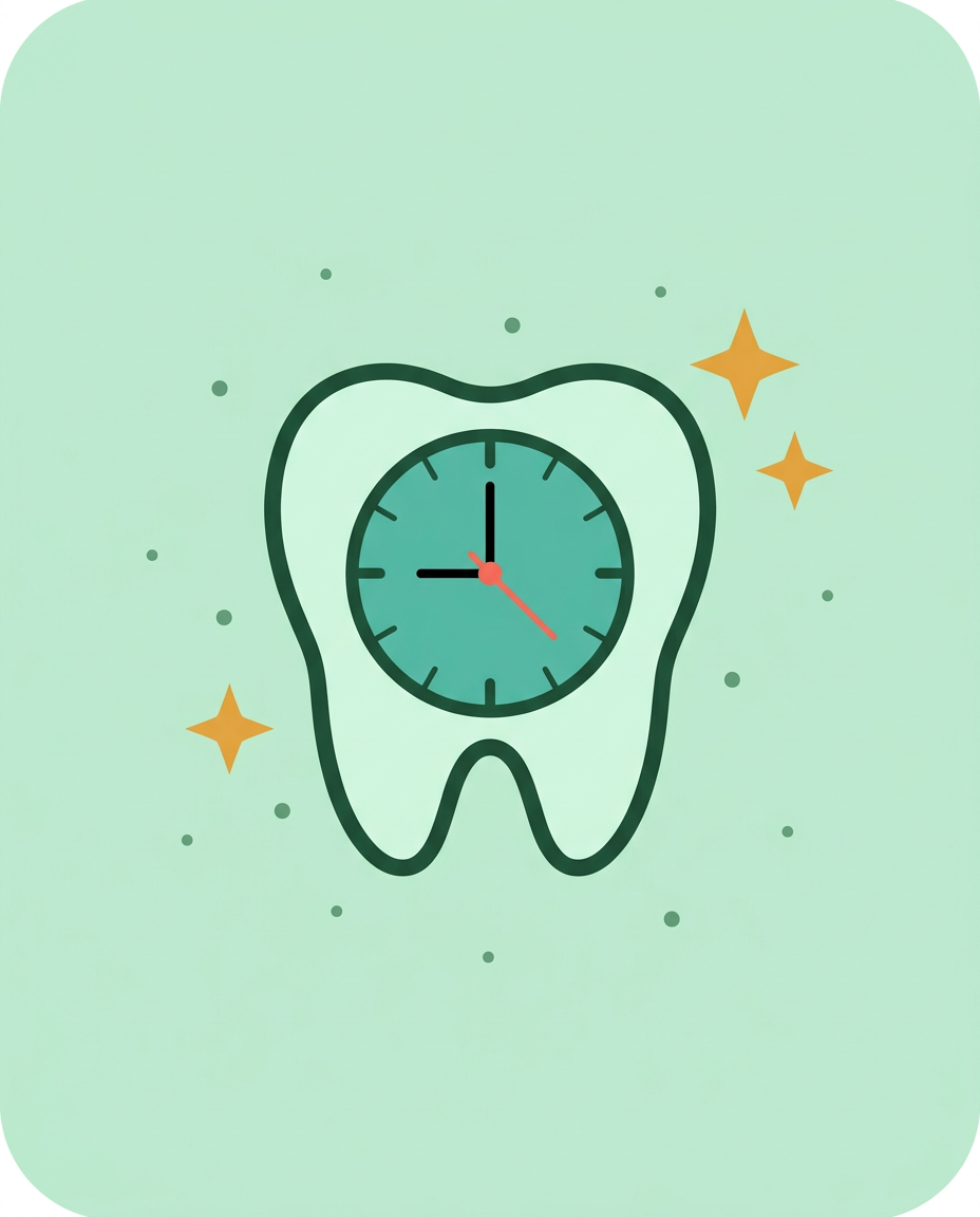 Illustration of a tooth with a clock inside, representing same-day dental care